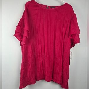 Vince Camuto Short Sleeve Jazzy Red Layered Flutter Sleeve Top Size 3X NWT